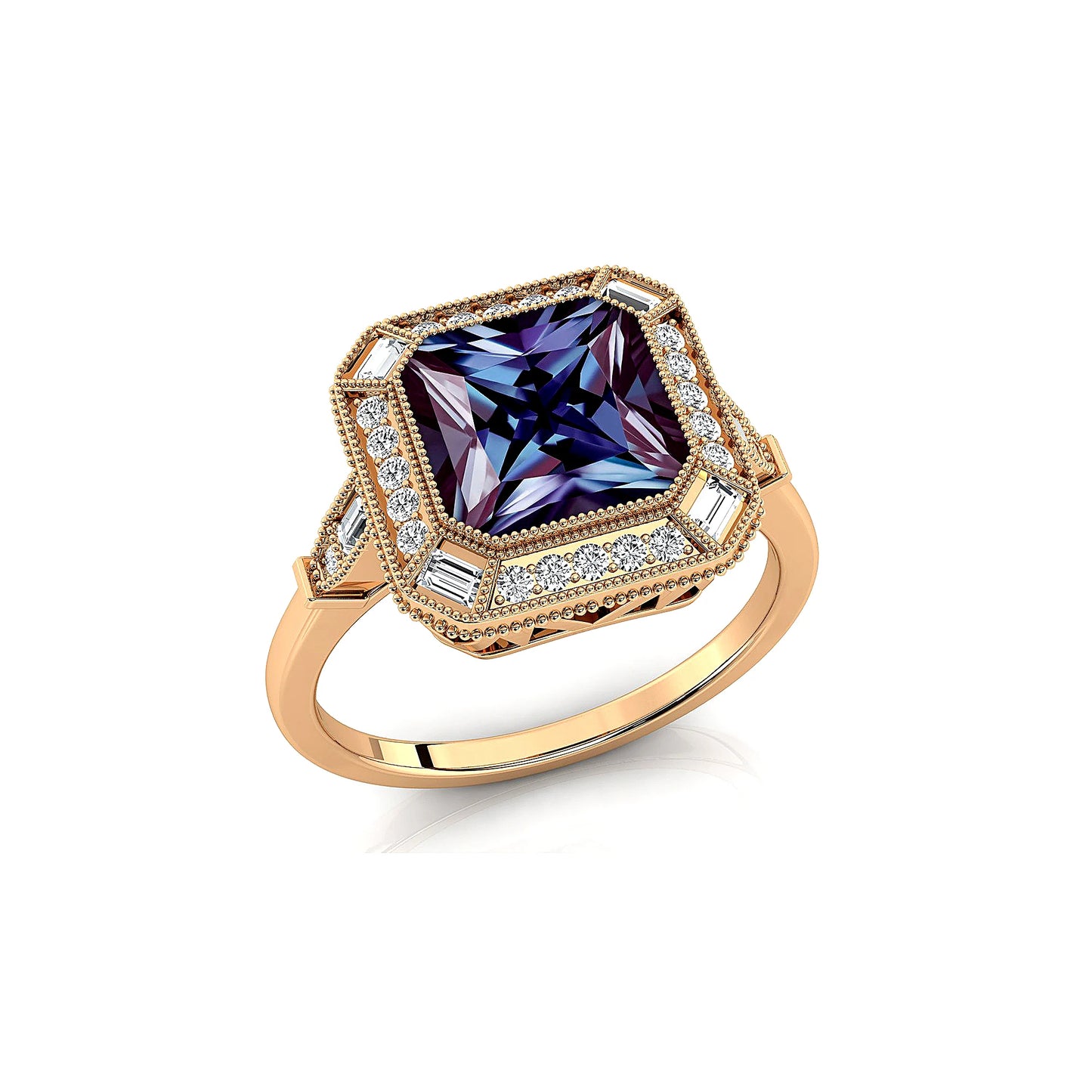 Handmade Cluster Rings Lab Grown Alexandrite Gemstone 18K Solid Gold Rhodium Adorned Real Diamonds Fine Jewelry Unisex Gift