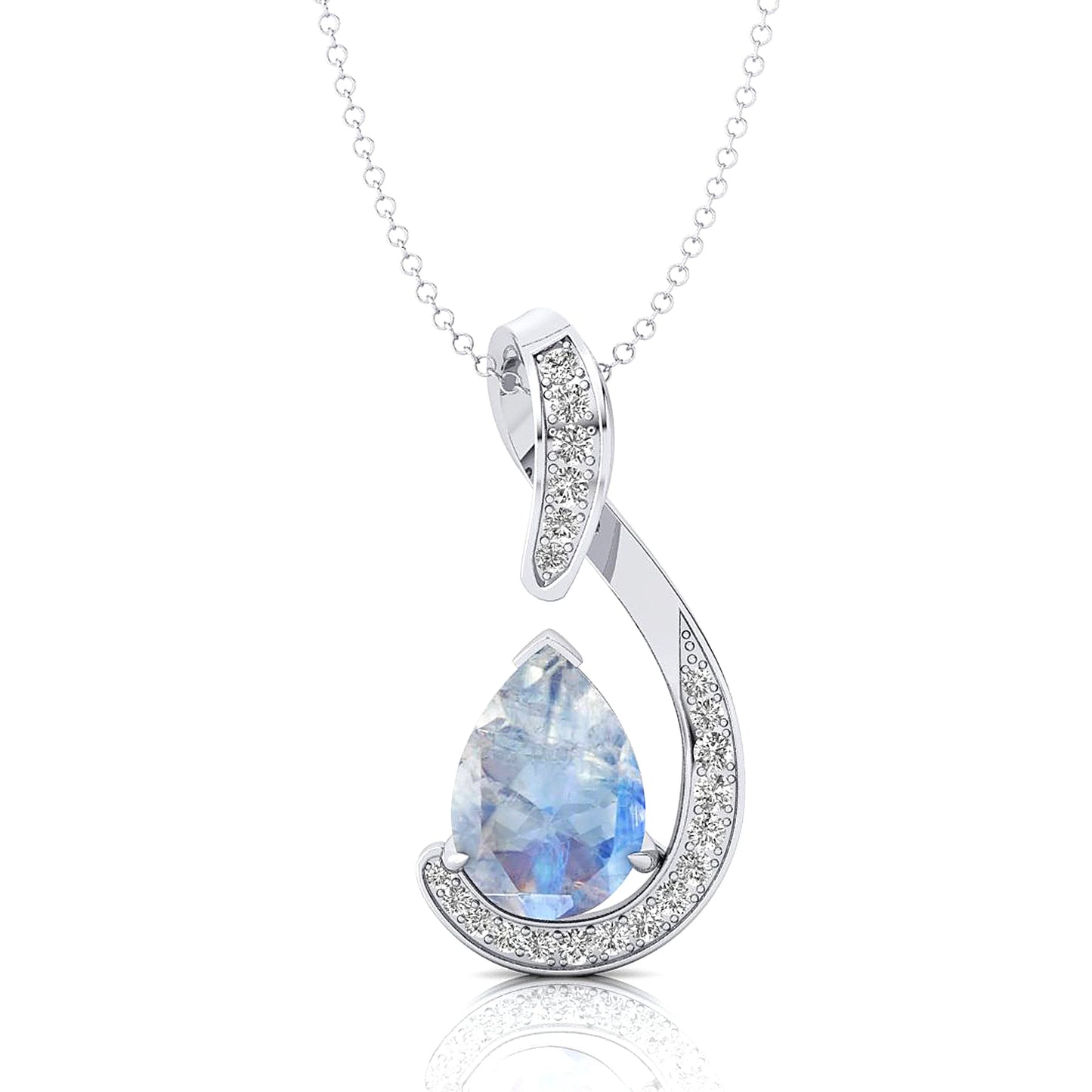 Pear Cut Natural Rainbow Moonstone Tear Drop Charm's Pendant Necklaces With Diamonds Anniversary Gift For Her 18k Solid Pendant