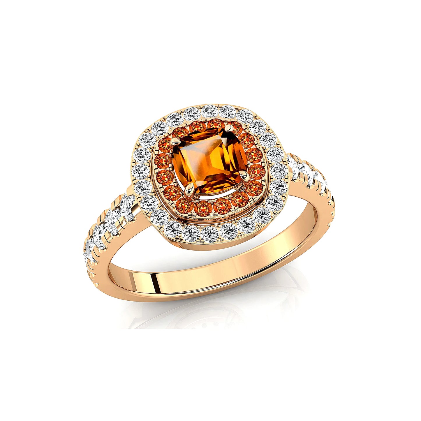 Exquisite Dainty 18k Solid Gold Natural Citrine Gemstone Real White Diamonds Premium Wedding Bridal Rings Rhodium Plated Classic