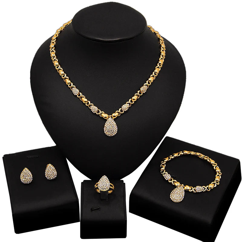 Zhuerrui XOXO New Design American Hot Sale High Quality X Water Drop 18 K Gold Plated Jewelry Set HM20080814