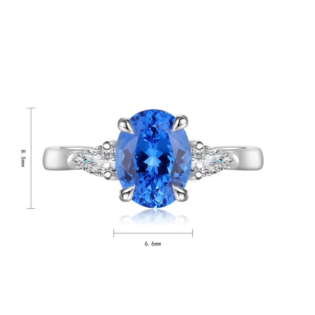 Gemfiori Anster Lab Made Diamonds and Ring S925 Sterling Silver Lab Created Oval Cut Cobalt Spinel Women Ring