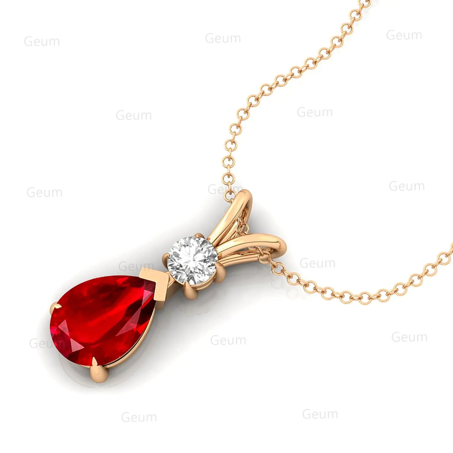 Pear Cut Lab Grown Red Ruby Gemstone Pendant With IGI Certified Diamond 14K Solid Gold Pendant Necklace Wedding Gift For Her