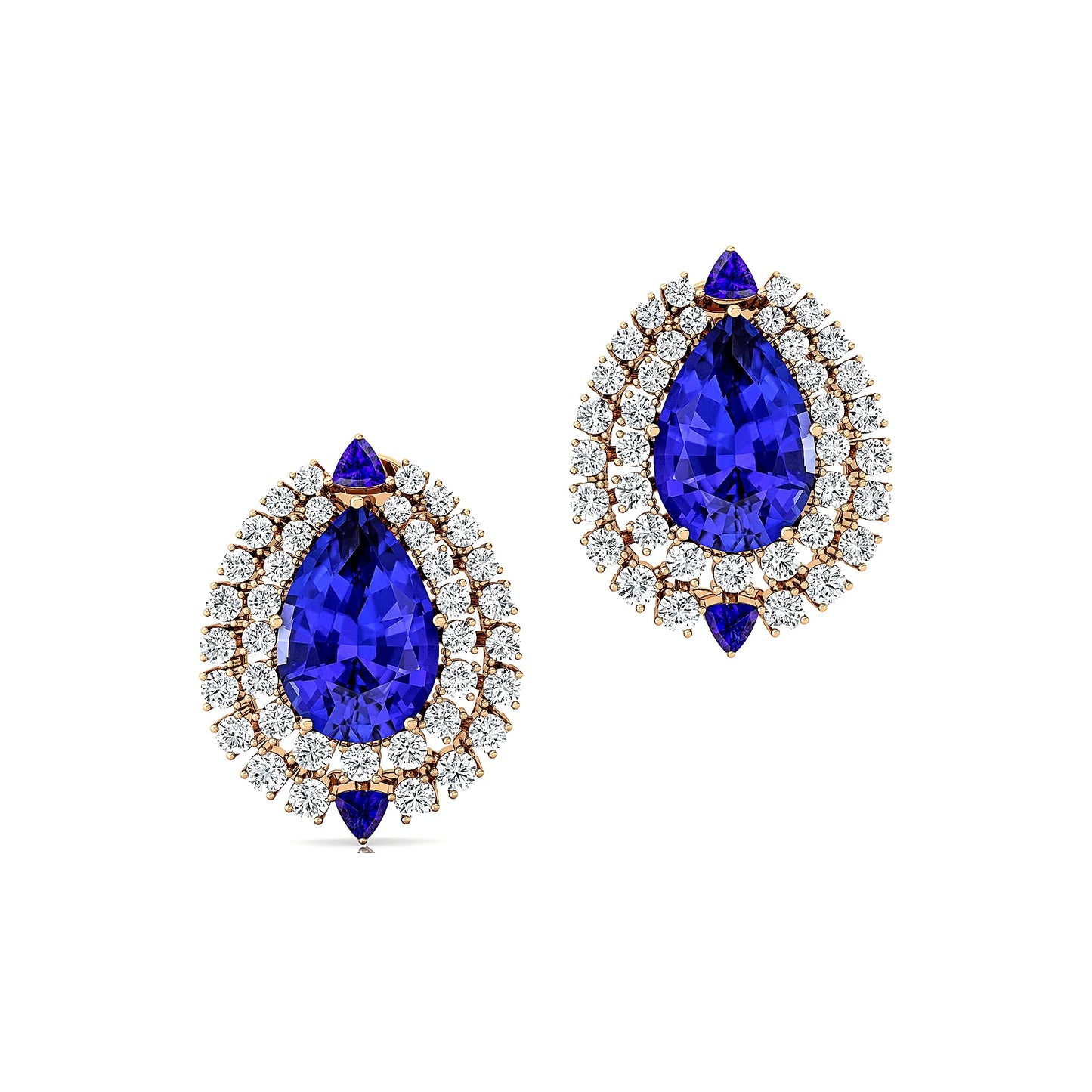 Designer Luxurious Pear Cut Natural Tanzanite Gemstone Real Diamonds Halo Solitaire Stud Earrings 18K Solid Gold Cute Party Gift
