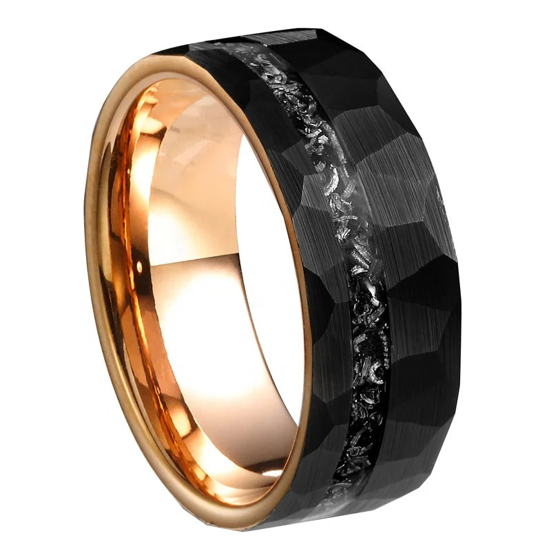 8mm Black Meteorolite Ring for Men Tungsten Band Fashion Ring Meteorolite Ring Rose Gold Band