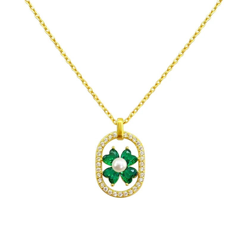 ArtistA Yinshiqi 925 Silver Jewelry Set for Women 18K Gold Plated Flower Green Zircon Hoop Earrings Necklace Bracelet Parties Weddings