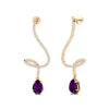 18k Solid Gold Natural Amethyst Gemstone Dangle Drop Earrings with Real White Natural Diamonds Fine Birthstone Wedding Gift