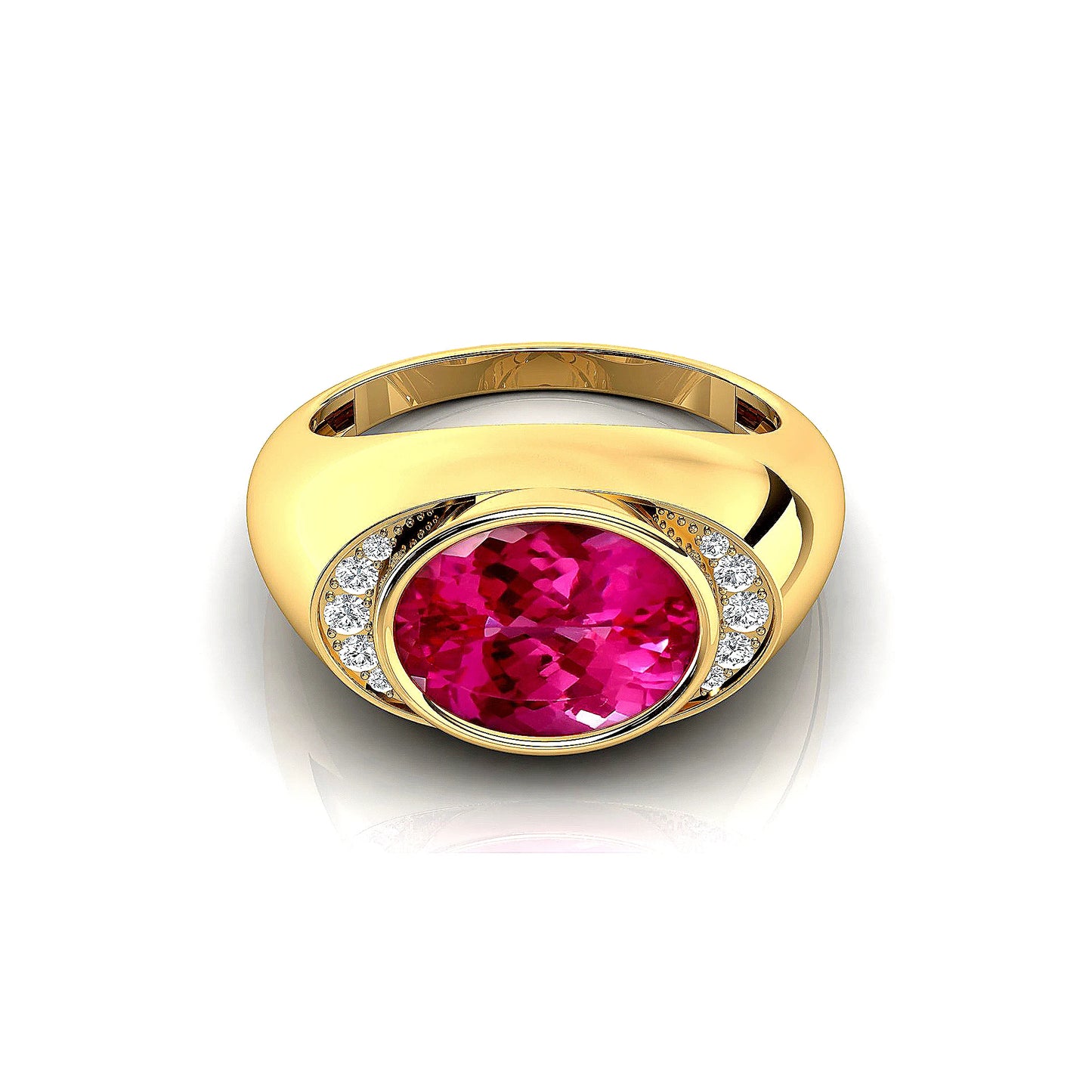 14k Pure Gold Lab Grown Pink Sapphire Oval Cut Gemstone and Real Diamonds Ring OEM Fine Jewelry Classic Wedding Style Ring Gift