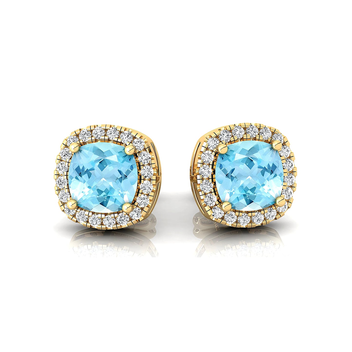 Natural Aquamarine Gemstone & Real Diamonds Stud Halo Earrings For Women 18k Solid Gold Fine Anniversary Gift For Wife ODM OEM