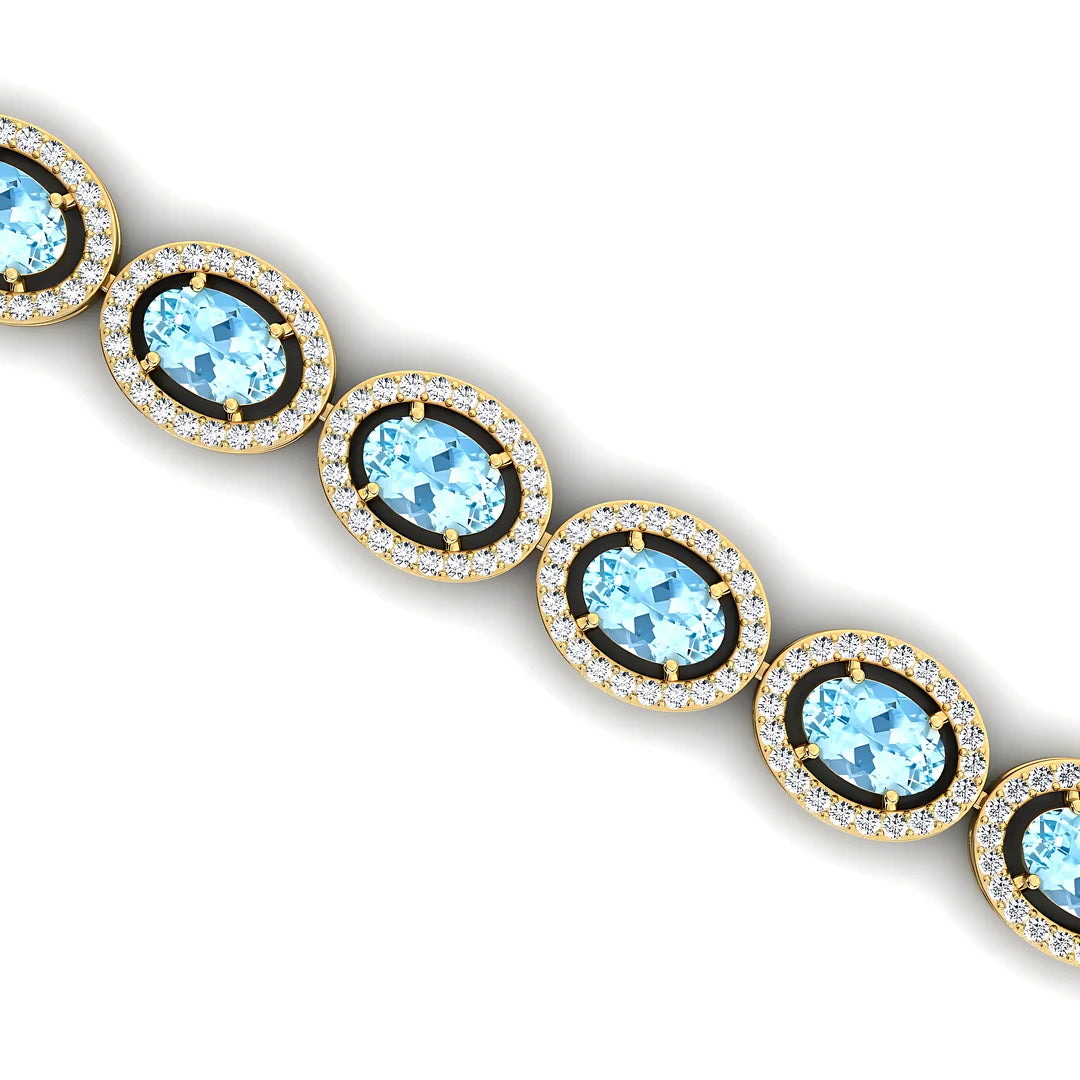 Trendy Style 2025 Natural Aquamarine Gemstone & Real Diamond Tennis Bracelet 14K Solid Gold Fine Jewelry Bracelet Gift for Her