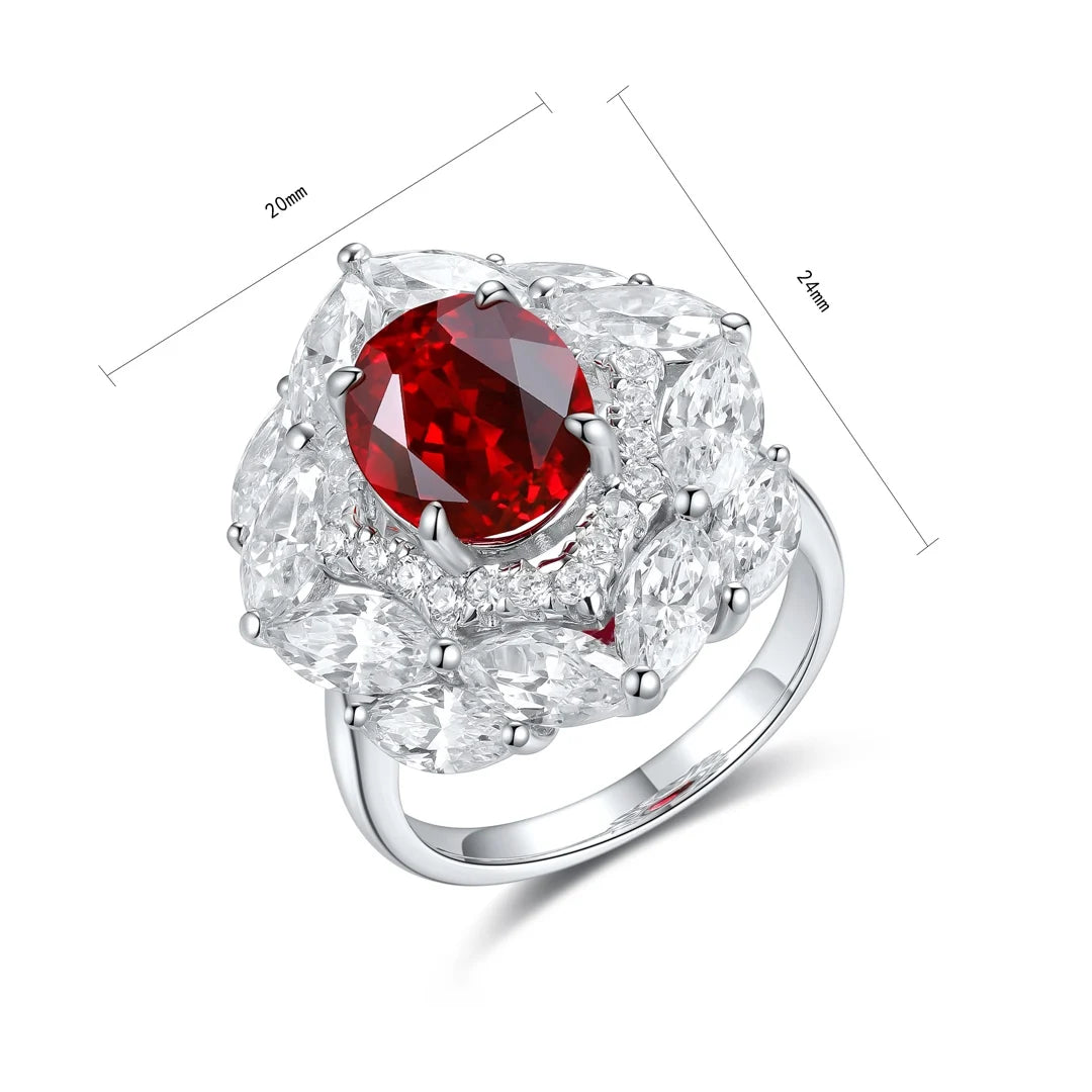Gemfiori Anster Lab Made Diamonds and Ring S925 Sterling Silver Lab Created Ruby Women Ring