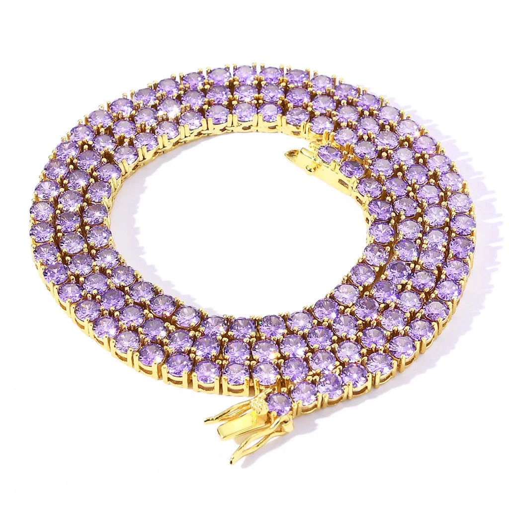 ODM Wholesale Copper Tennis Bracelet 4mm Round Purple CZ Zircon Single Row Chain Luxury Fashion for Men Women Boutique Stores