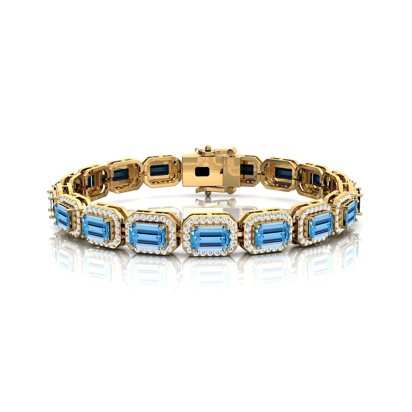 Luxurious 18K Gold Natural Aquamarine Gem Stones & Diamond Tennis Bracelet 7 Inches Customized Tennis Bracelet for Women Men
