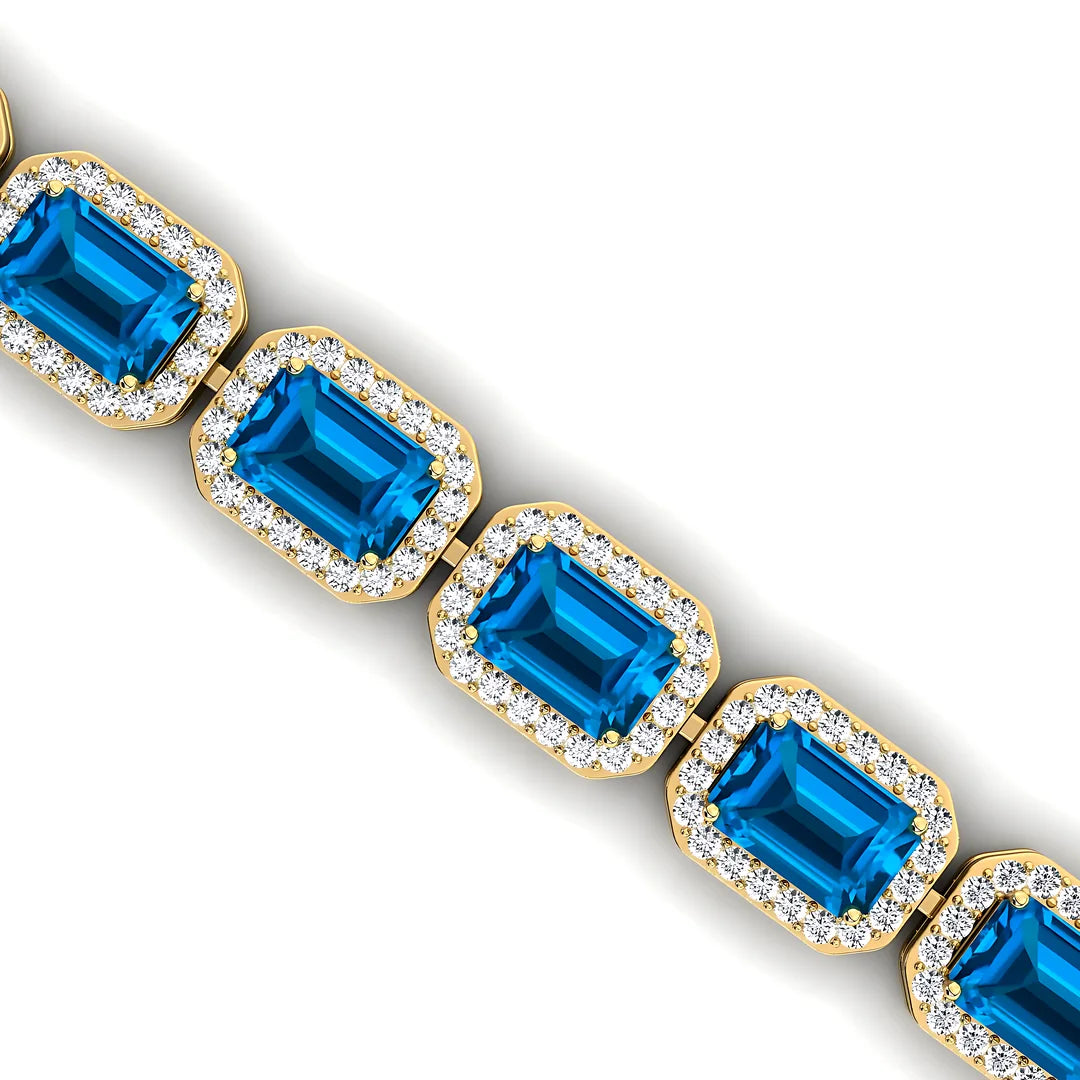 Real 14K 18K Pure Gold Diamond & Swiss Blue Topaz Tennis Bracelet for Women Elegant Bridal Engagement Fine Jewelry Bracelet