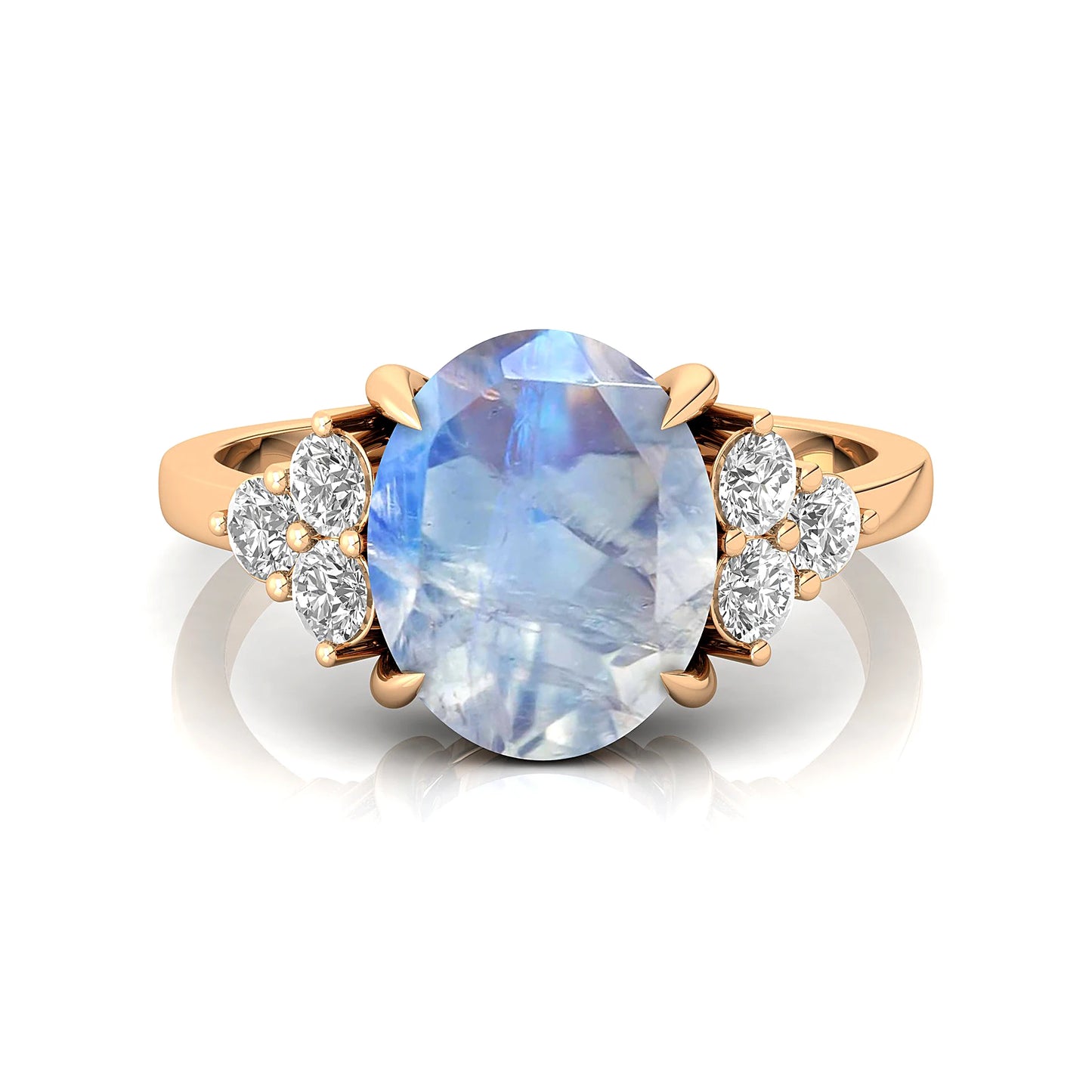 Exquisite Design Natural Rainbow Moonstone Real IGI Certified Diamond Cluster Rings Pure 18k Yellow/White/Rose Wedding Ring Gift