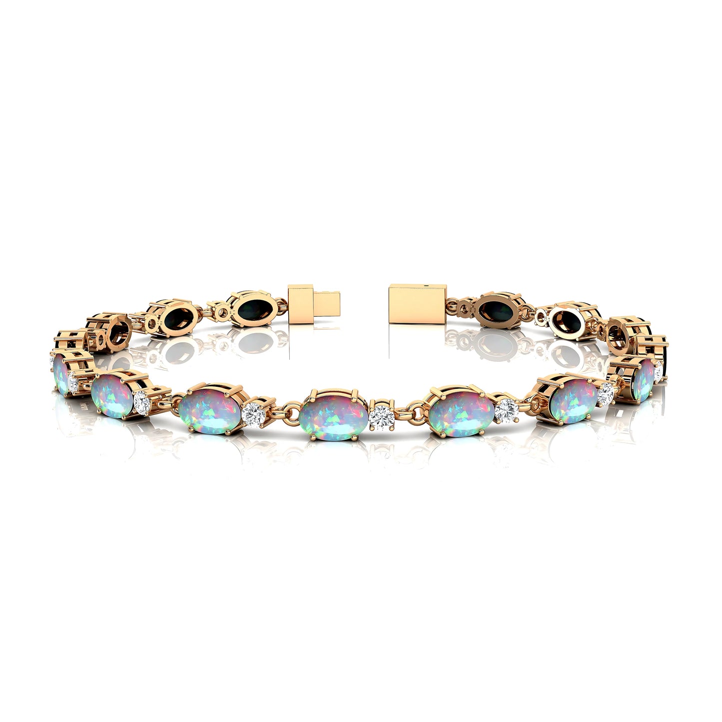 Natural Round Cut Ethiopian Opal 14K Gold Tennis Bracelet-Engagement Anniversary Gift & Party Fashion Jewelry