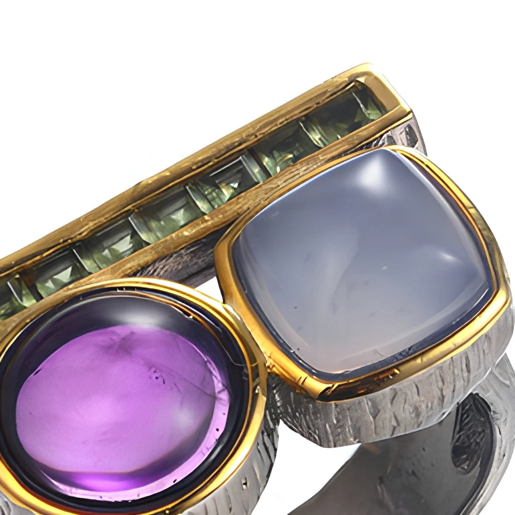 2023 Collection Natural Purple Amethyst Rough Gemstone Handmade 925 Sterling Silver Ring