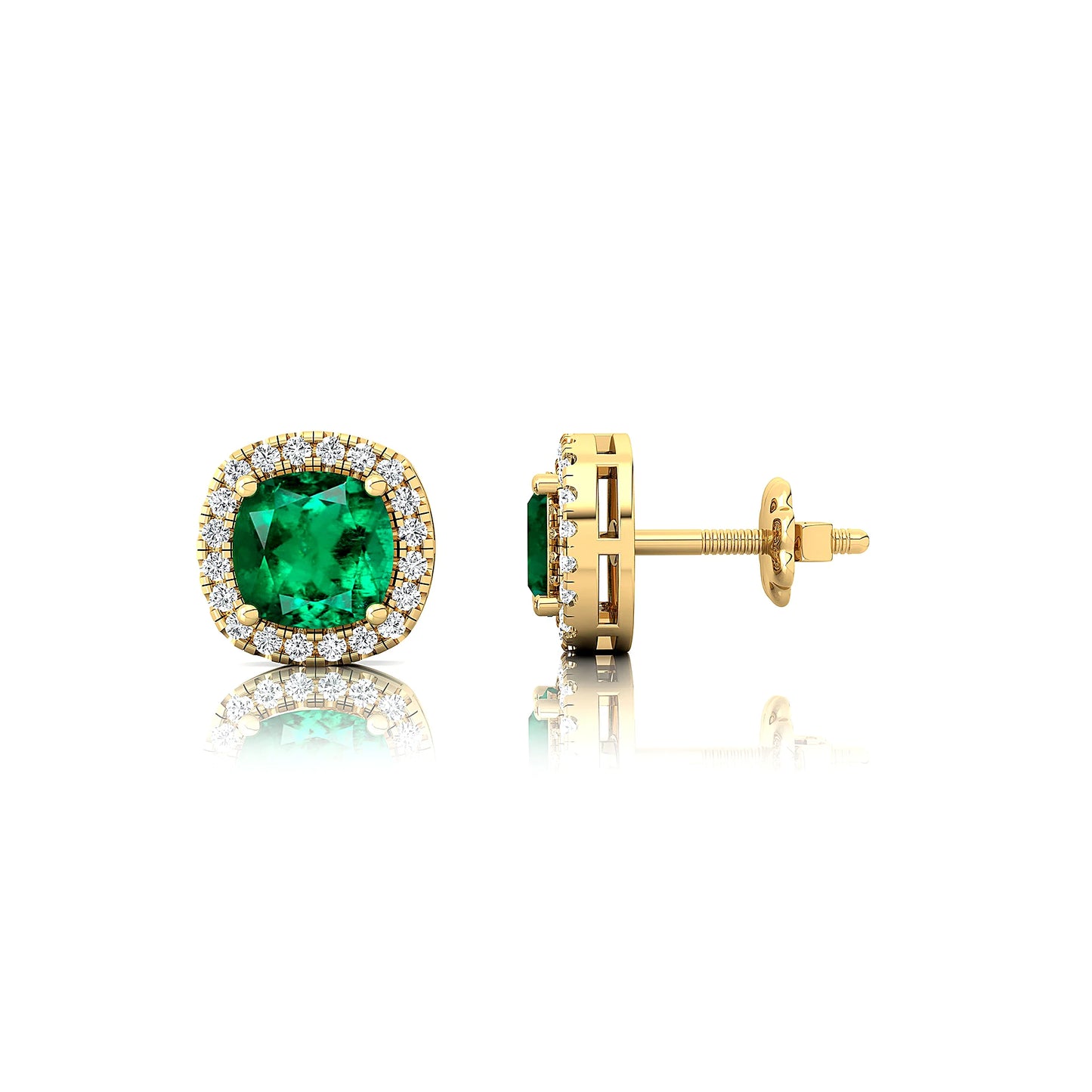 Elegant 18k Solid Gold Halo Studs Earrings Lab Emerald Gemstone & Real Certified Diamonds Fine Handmade Jewelry Gift For Her