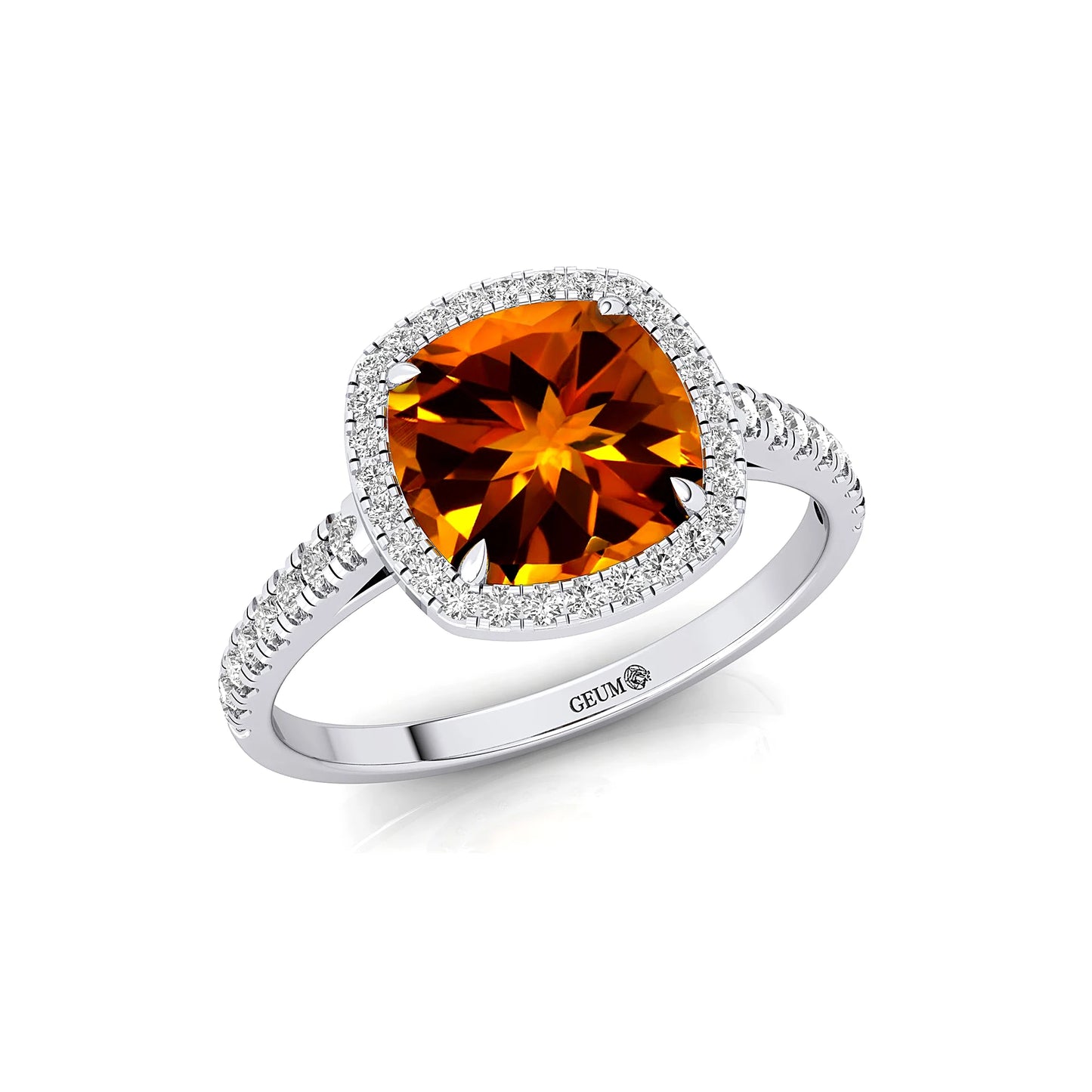 Luxury Classic Wedding Cushion Cut Citrine November Birthstone 18k Solid Gold Women's Diamond Ring