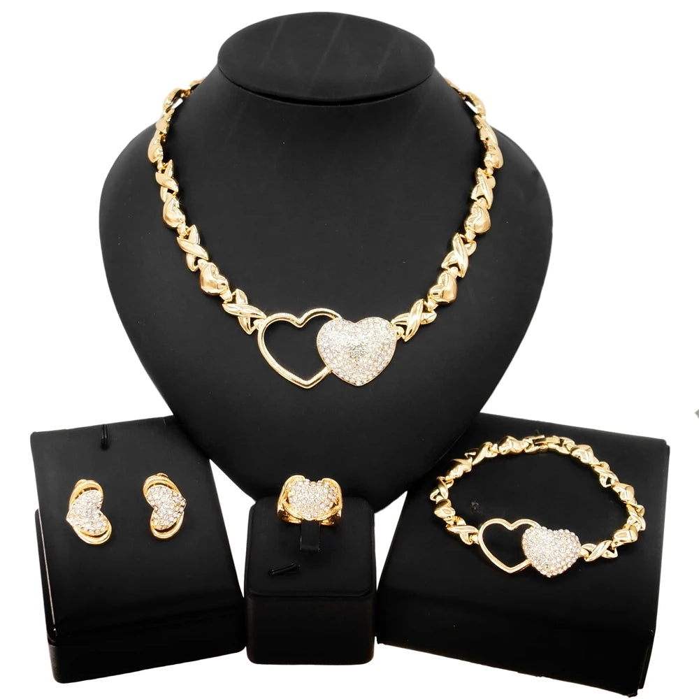 Zhuerrui Big Heart Xoxo Gold Plated Jewelry Set I Love You Hugs and Kisses Wedding Party Indian Bridal Fine Jewellery Sets X0134