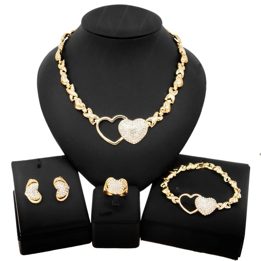 Zhuerrui Big Heart Xoxo Gold Plated Jewelry Set I Love You Hugs and Kisses Wedding Party Indian Bridal Fine Jewellery Sets X0134