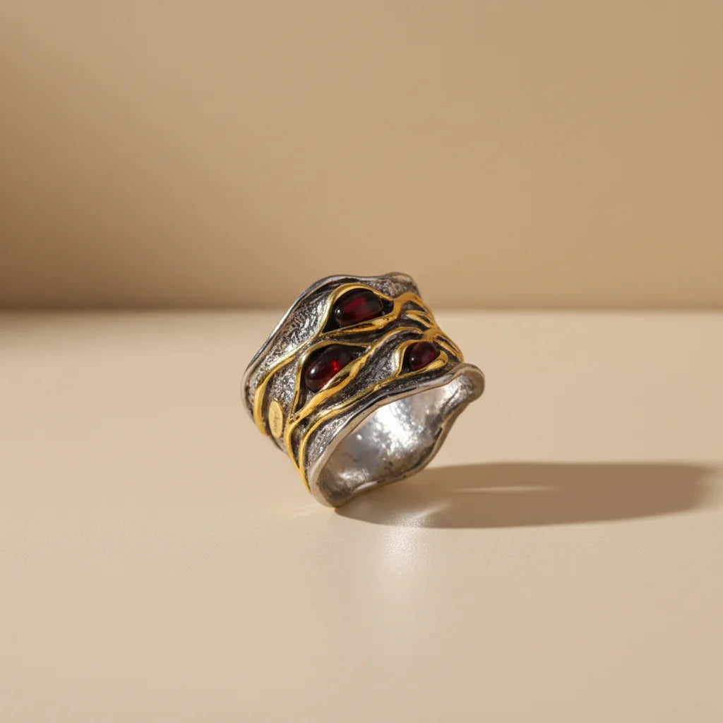 Unisex 925 Sterling Silver Jewelry Wedding Rings Birthday Gift Garnet Ring