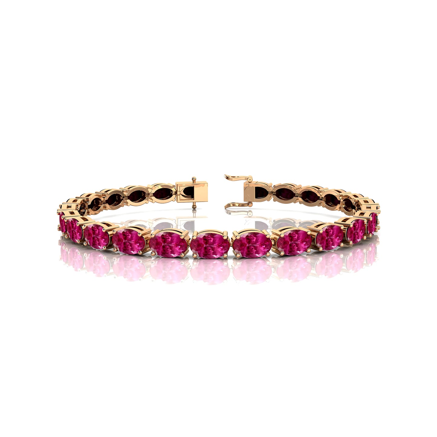 14K Pure Gold Natural pink Sapphire Tennis Bracelet Oval Cut 6x4mm Precious Gemstone Stylish Tennis Bracelet For Wedding Parties