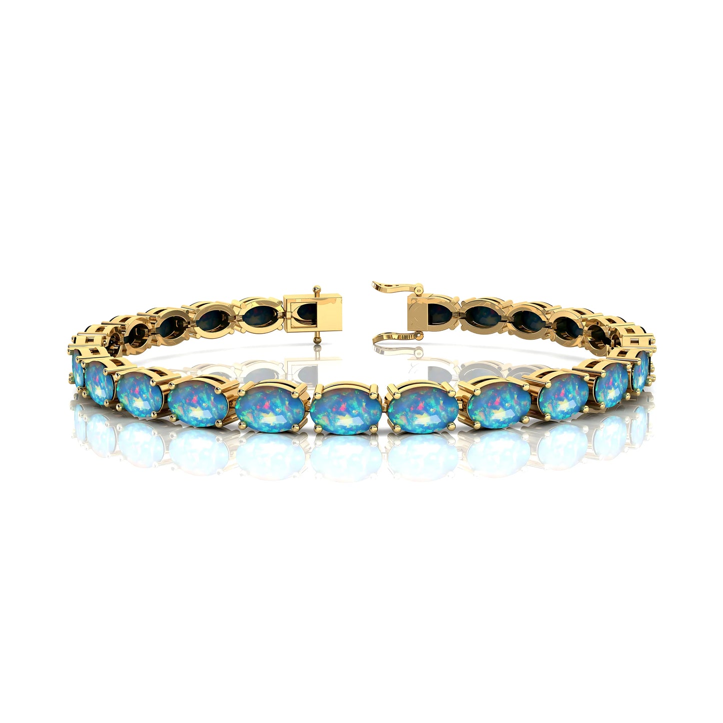Romantic Style 14K Gold Ethiopian Opal Tennis Bracelet Oval Shape Semiprecious Opal Gemstone Bracelet For Engagement Anniversary
