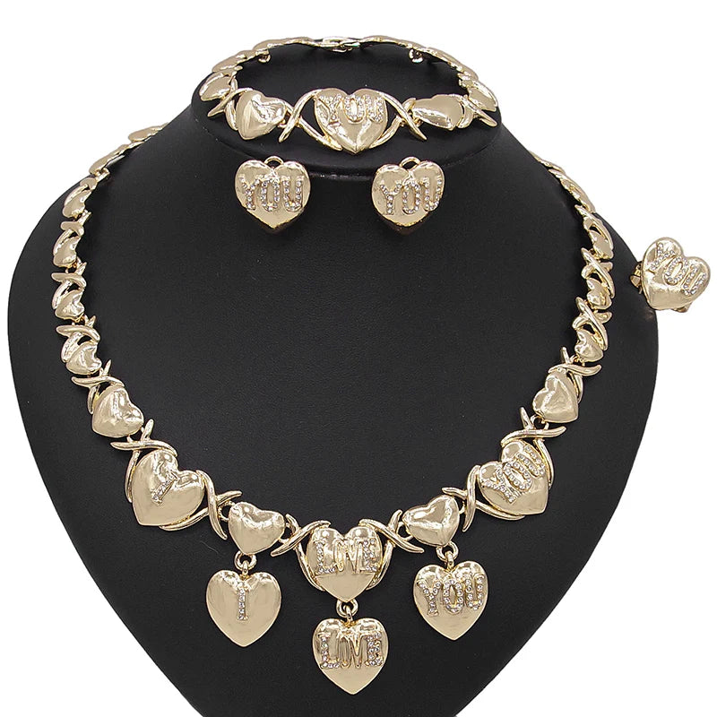 Zhuerrui Changeable Artificial Elegant Costume Bridal Beautiful Jewelry Sets I Love You Hug and Kiss Xoxo Jewelry Set X0059
