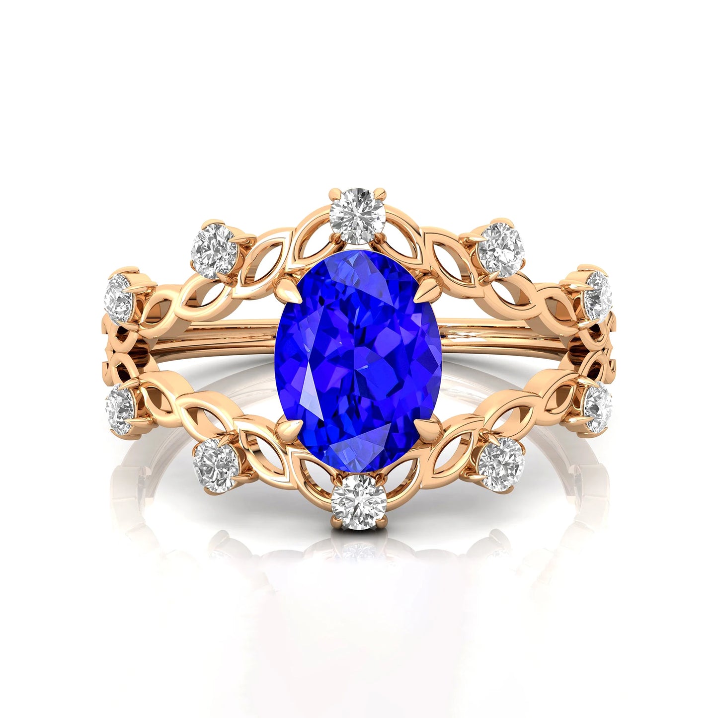 Exclusive Designer Oval Cut Natural Tanzanite Gemstone Rings Pure 18K Solid Gold Adorned Natural Diamonds Wedding Classic