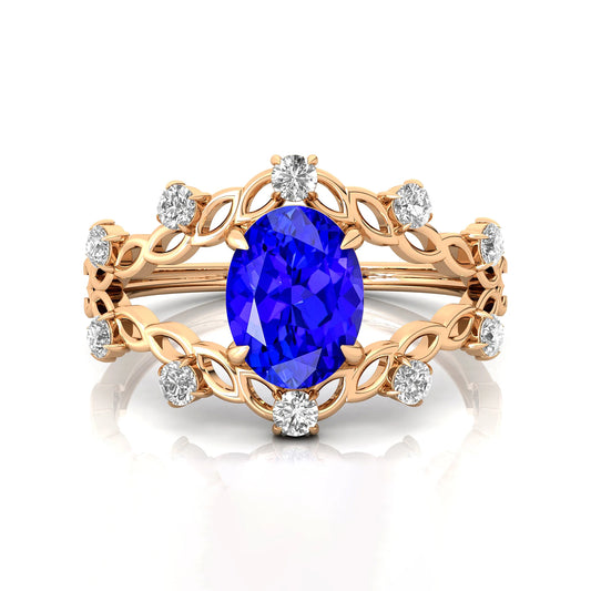 Exclusive Designer Oval Cut Natural Tanzanite Gemstone Rings Pure 18K Solid Gold Adorned Natural Diamonds Wedding Classic