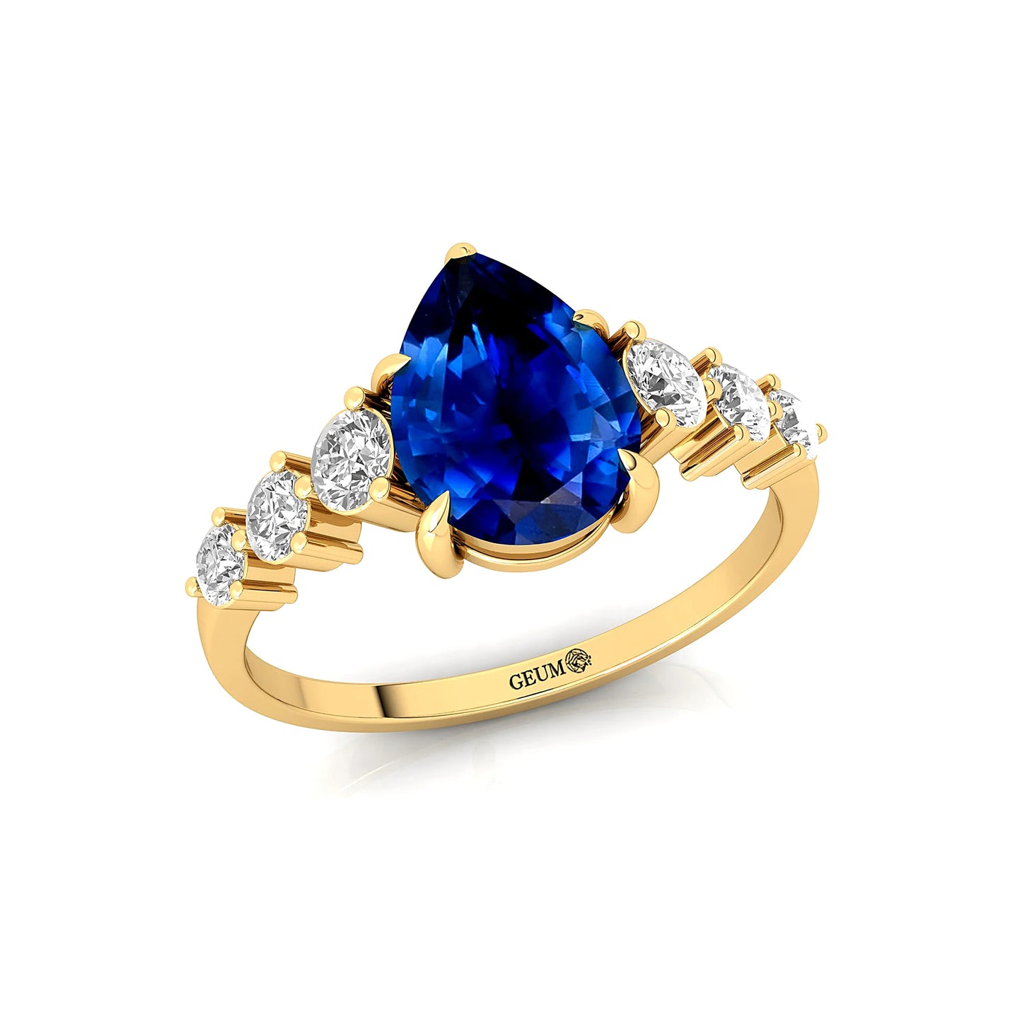 18Kt Gold Classic Lab Grown Blue Sapphire Gemstone Ring For Women Unique Design Diamond Band Wedding Party Wear Rings Jewelry