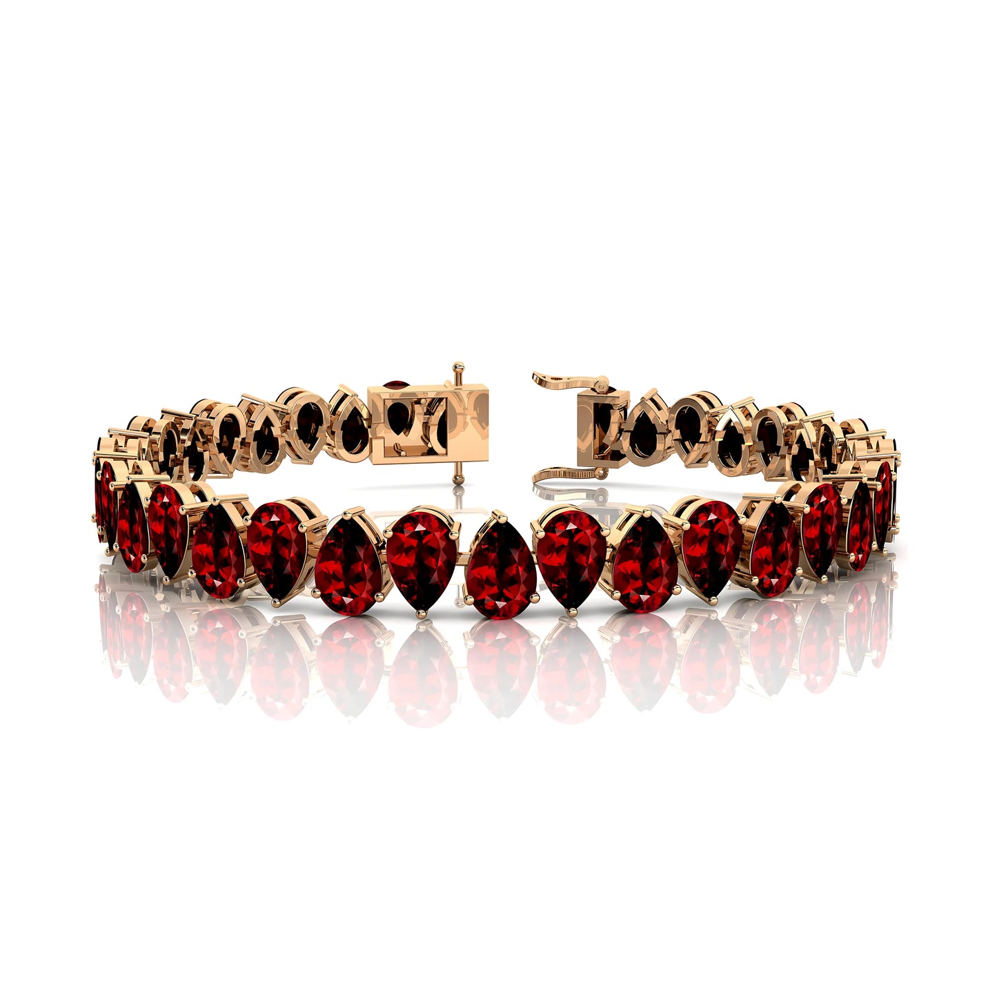 Natural Garnet Pear Shape Gemstone Handmade Tennis Bracelets Designer 14k Gold Fine Jewelry Unique Trendy Tennis Bracelet Gift