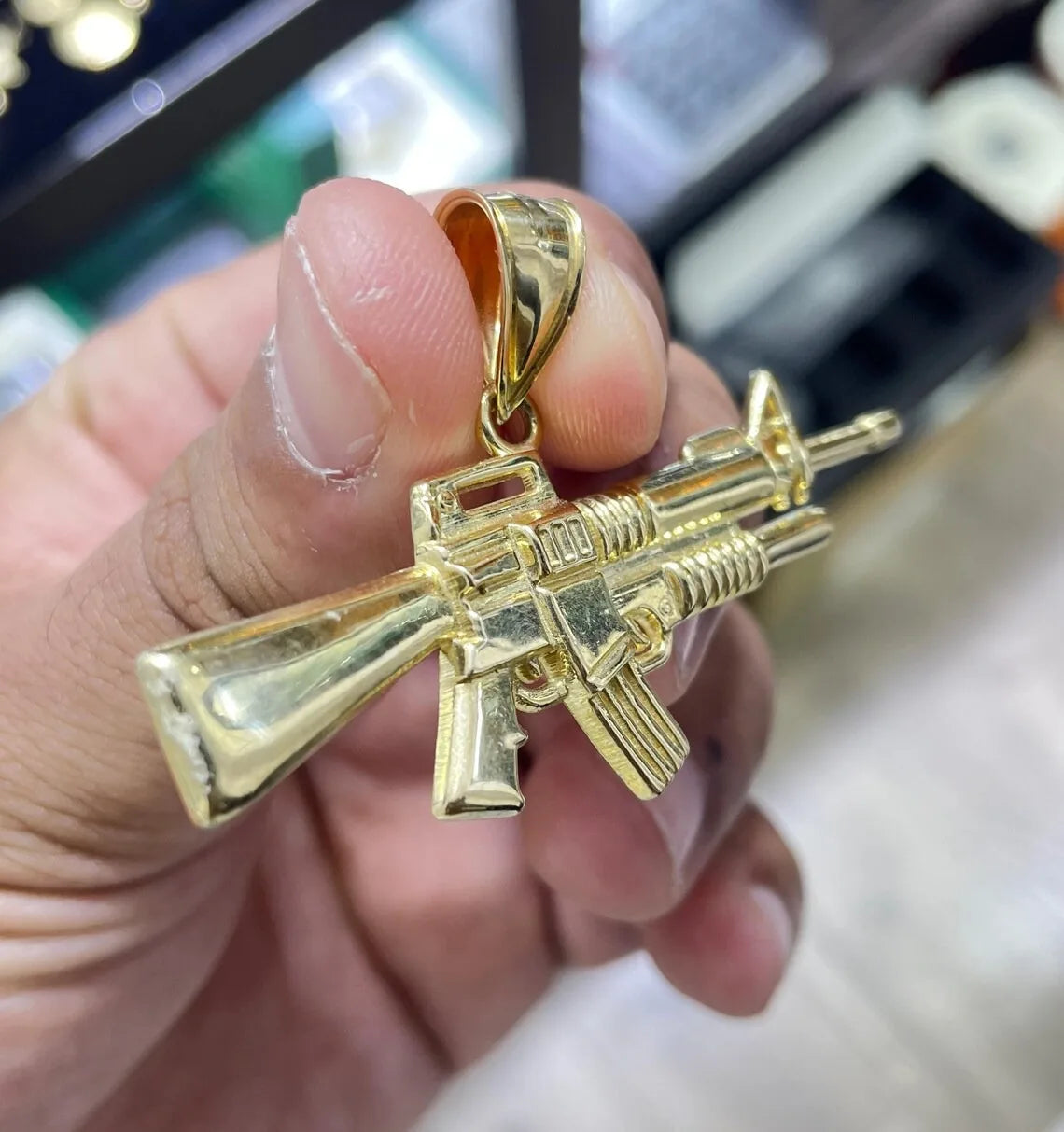 BiG-BOSS 10K Solid Yellow Gold Stainless Steel AK-47 Gun Charm Pendant Gold Plated 6.6 Grams Mens Unisex Party Gift