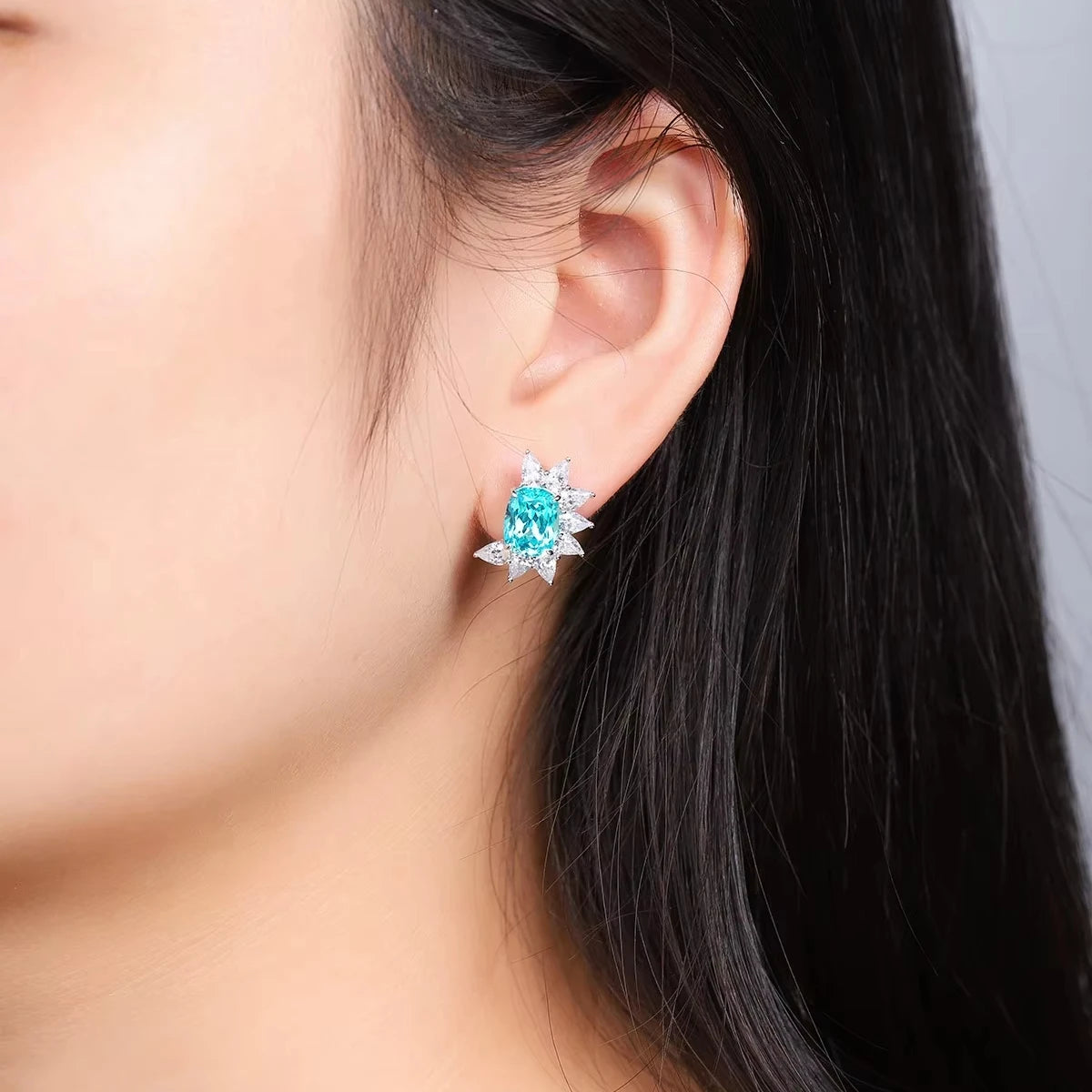 Gemfiori PT950 Lab-Grown Diamond Paraiba Geometric Trendy Drop Earrings for Wedding & Party