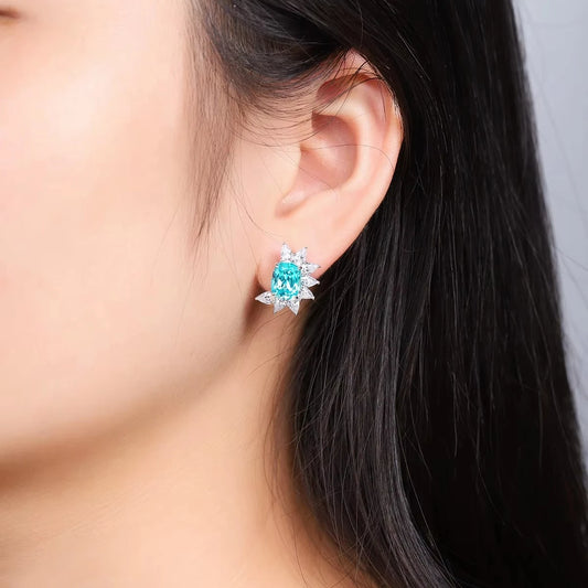 Gemfiori PT950 Lab-Grown Diamond Paraiba Geometric Trendy Drop Earrings for Wedding & Party