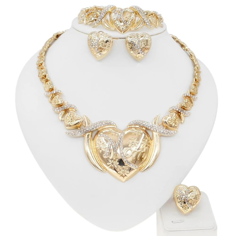 Zhuerrui Very Big Heart Mom Xoxo I Love You Jewelry Sets Bridal Women Party Luxury Gold Color Jewelry Sets Mother's Gift Z0051