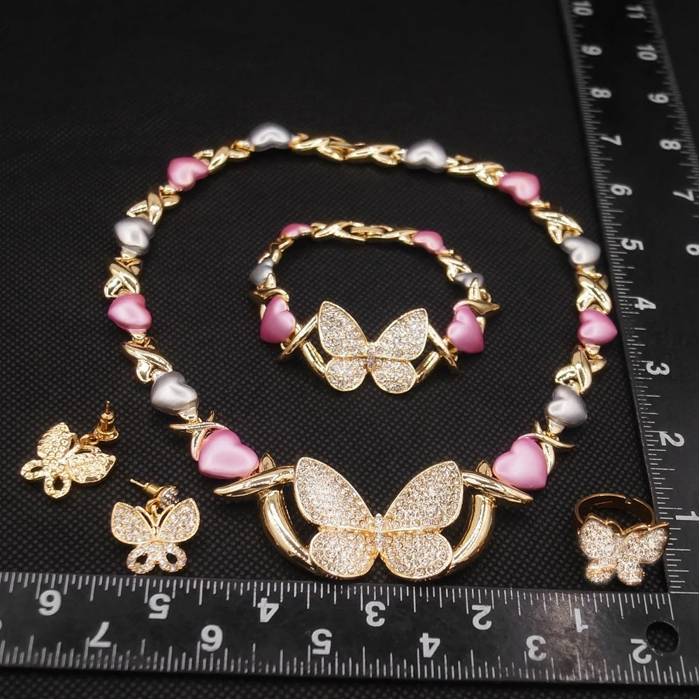 Zhuerrui Wholesale Jewelry Set 18k Gold Butterfly Jewelry Fashion butterfly Necklace butterfly Jewelry Set X0167