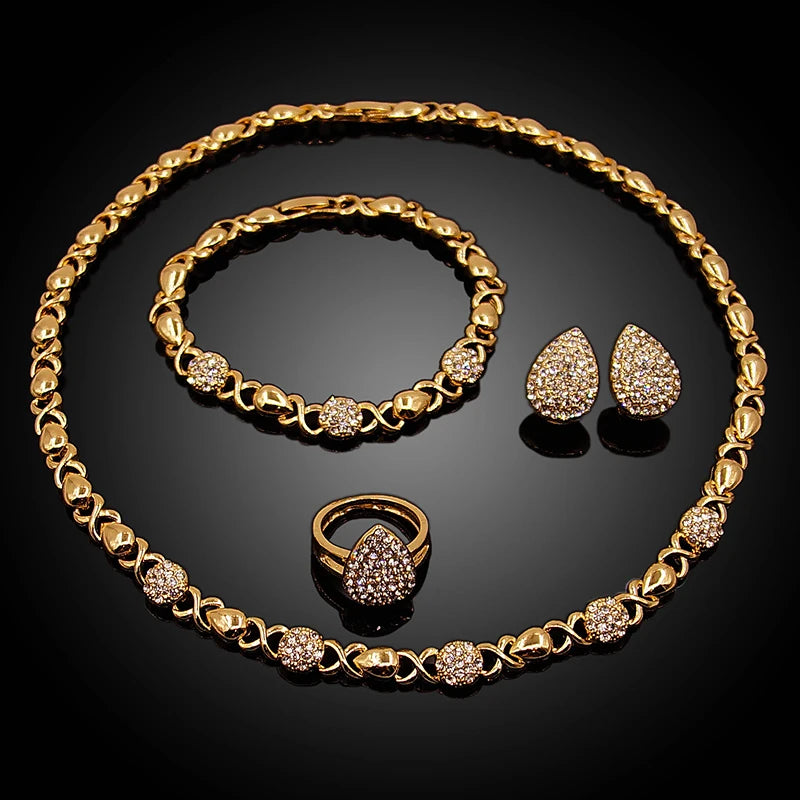 Zhuerrui XOXO Fashionable Women 18K Gold-plated New Design Hot Sale Water Drop Diamond Jewelry Set HM20080414
