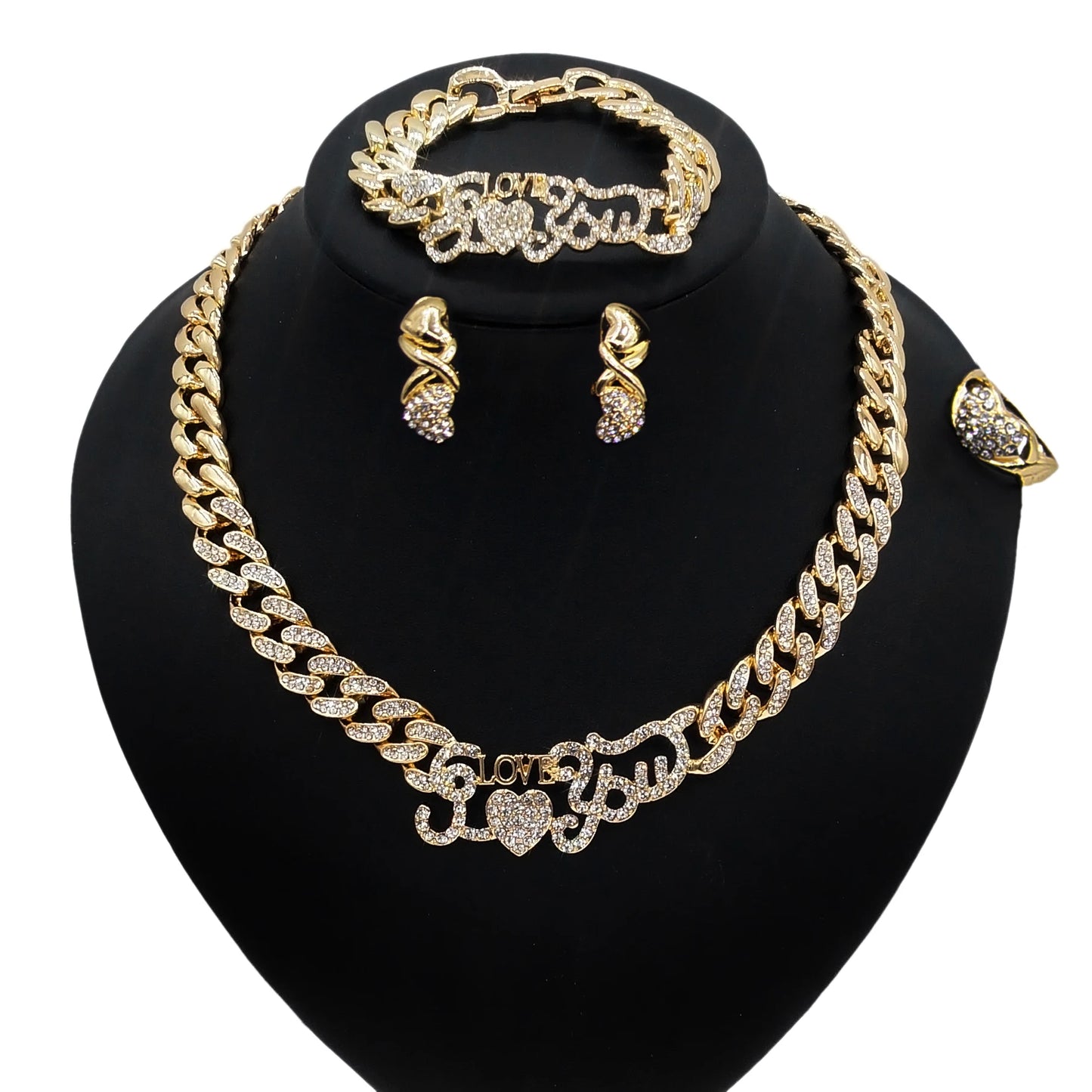 Zhuerrui Fashion Charming Cuban Chain Ladies Jewelry Trend Hip Hop Party Banquet Necklace Bracelet Ring Earring Jewelry SetZ0041