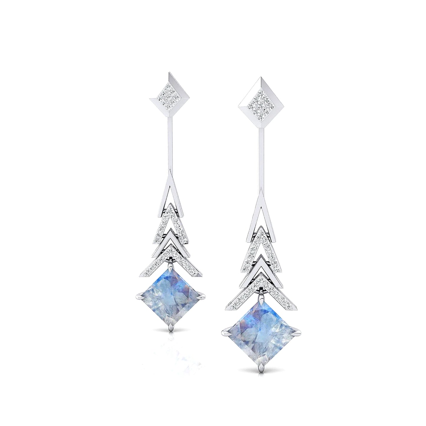 14k Solid Gold Earrings Rainbow Moonstone Gemstone Dangle Drop Earrings Solid Gold Rhodium Plated Luxury Real Diamonds Jewelry