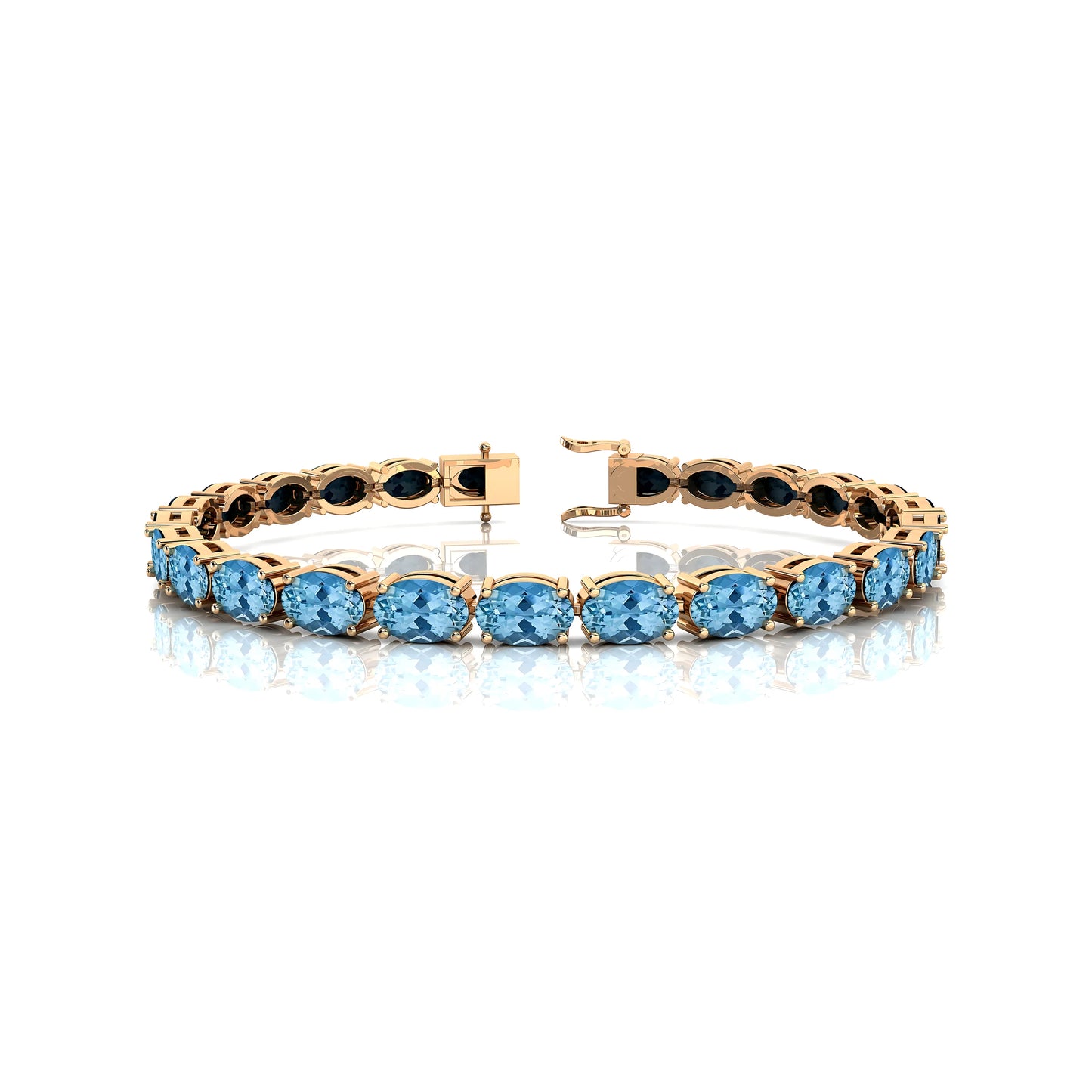 14K 18K Solid Gold Natural Oval Cut Aquamarine Classic Tennis Bracelet Certified Fine Jewelry Gift for Parties