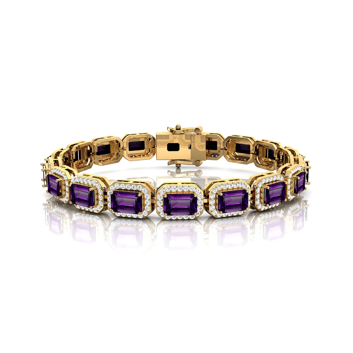 Classic Octagon Amethyst & Diamond Tennis Bracelet Custom Solid Gold 14K Fine Jewelry Luxury Gift Tennis Bracelets Wholesaler