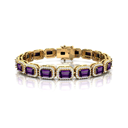 Classic Octagon Amethyst & Diamond Tennis Bracelet Custom Solid Gold 14K Fine Jewelry Luxury Gift Tennis Bracelets Wholesaler
