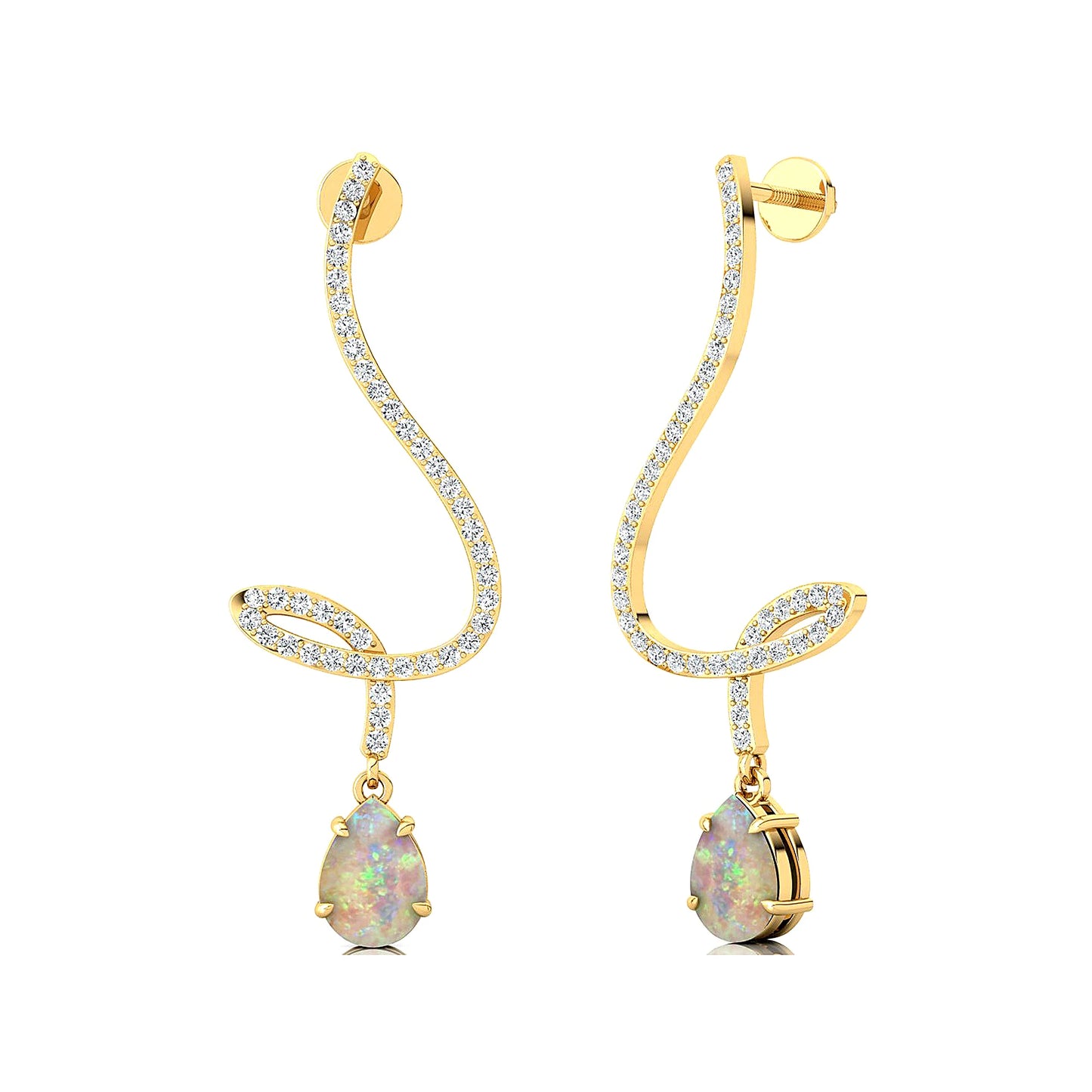 Handmade 18K Solid Gold Rhodium Plated Luxury Dangle Drop Earrings Ethiopian Opal Gemstone & Real Diamonds Earrings For Women