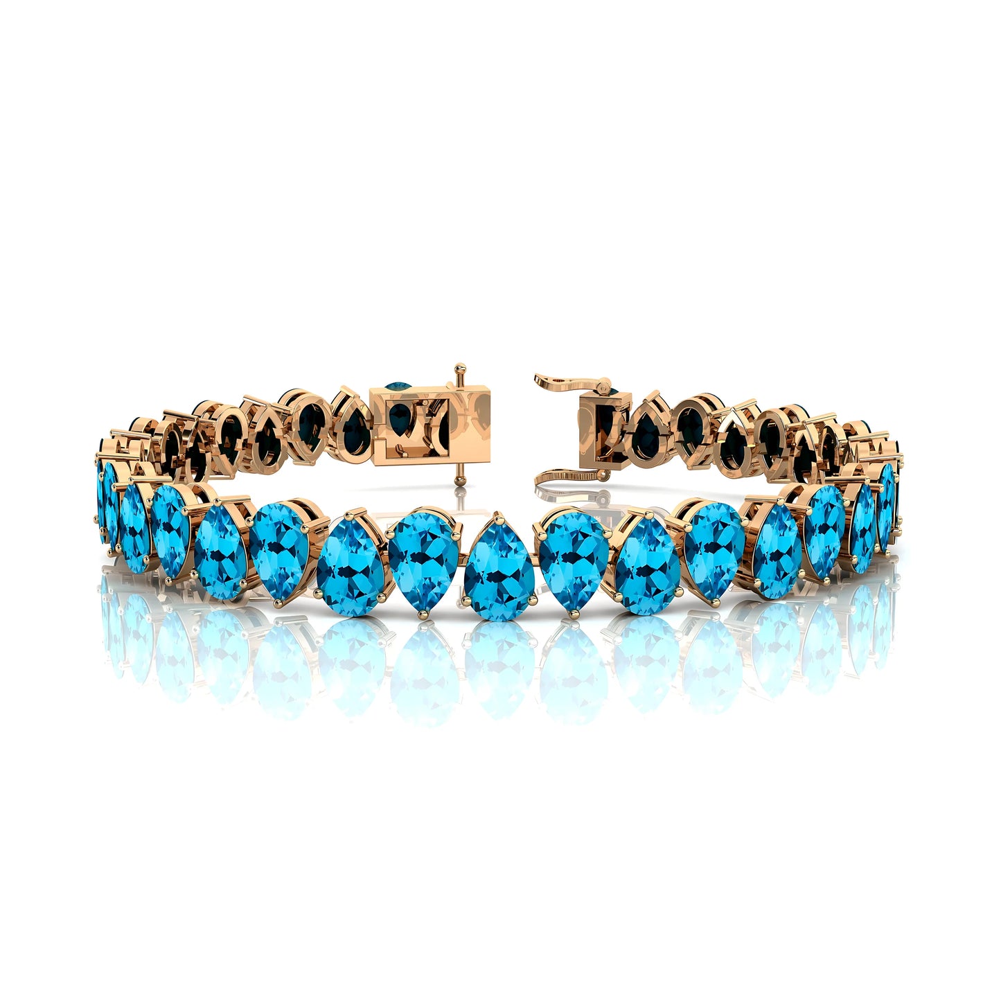 14k Gold Pear Cut Semi-precious Gemstone Swiss Blue Topaz Tennis Bracelet Fashionable European Style Tennis Bracelet Wholesaler