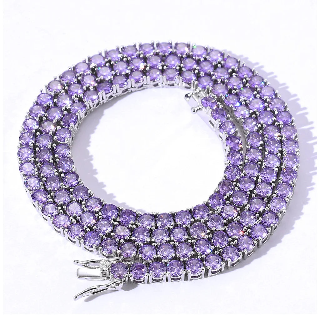 ODM Wholesale Copper Tennis Bracelet 4mm Round Purple CZ Zircon Single Row Chain Luxury Fashion for Men Women Boutique Stores