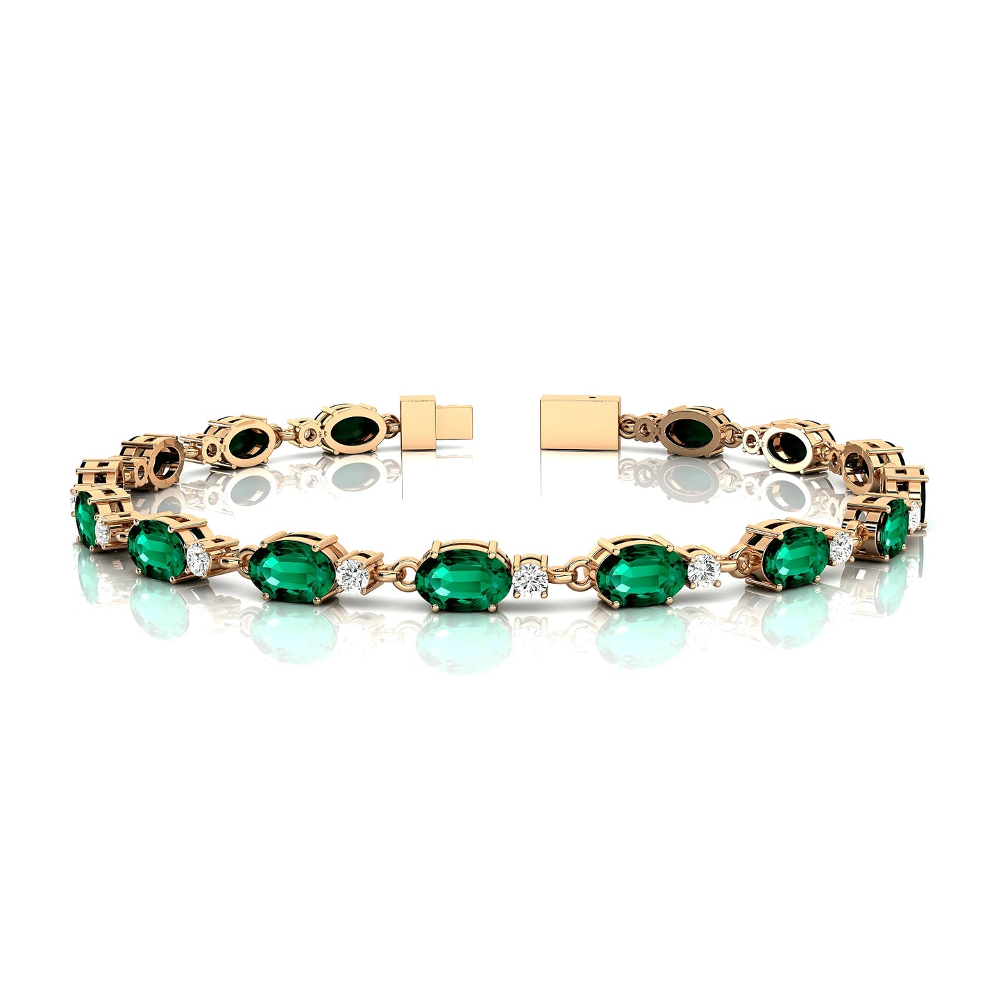 Elegant Luxurious 14k Pure Gold Dazzling Green Emerald Tennis Bracelet 2025 Trendy Design Oval Emerald & Diamond Tennis Bracelet