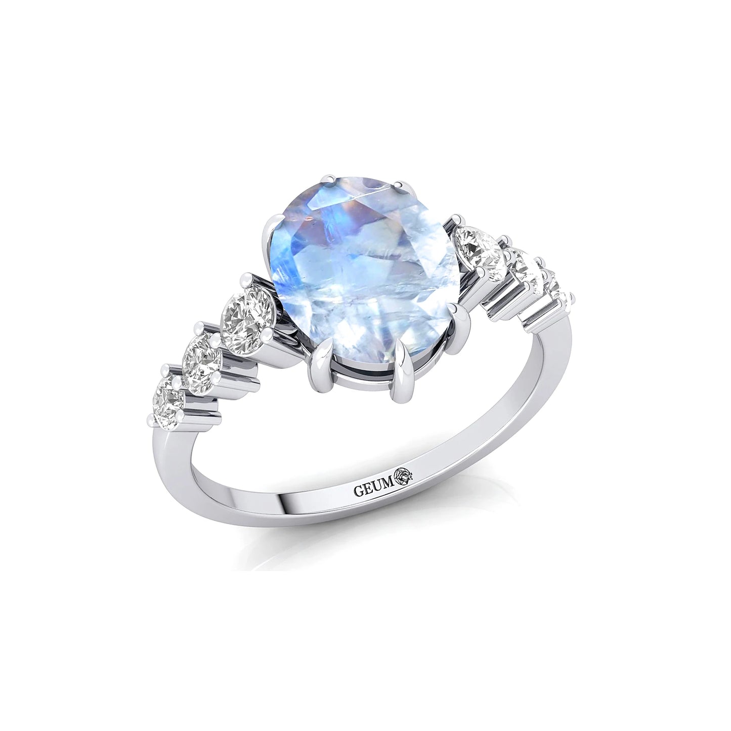 Exquisite Oval Cut Natural Rainbow Moonstone Gemstone Bridal Wedding Party Cluster Rings 14k Solid Gold Genuine Diamond Classic