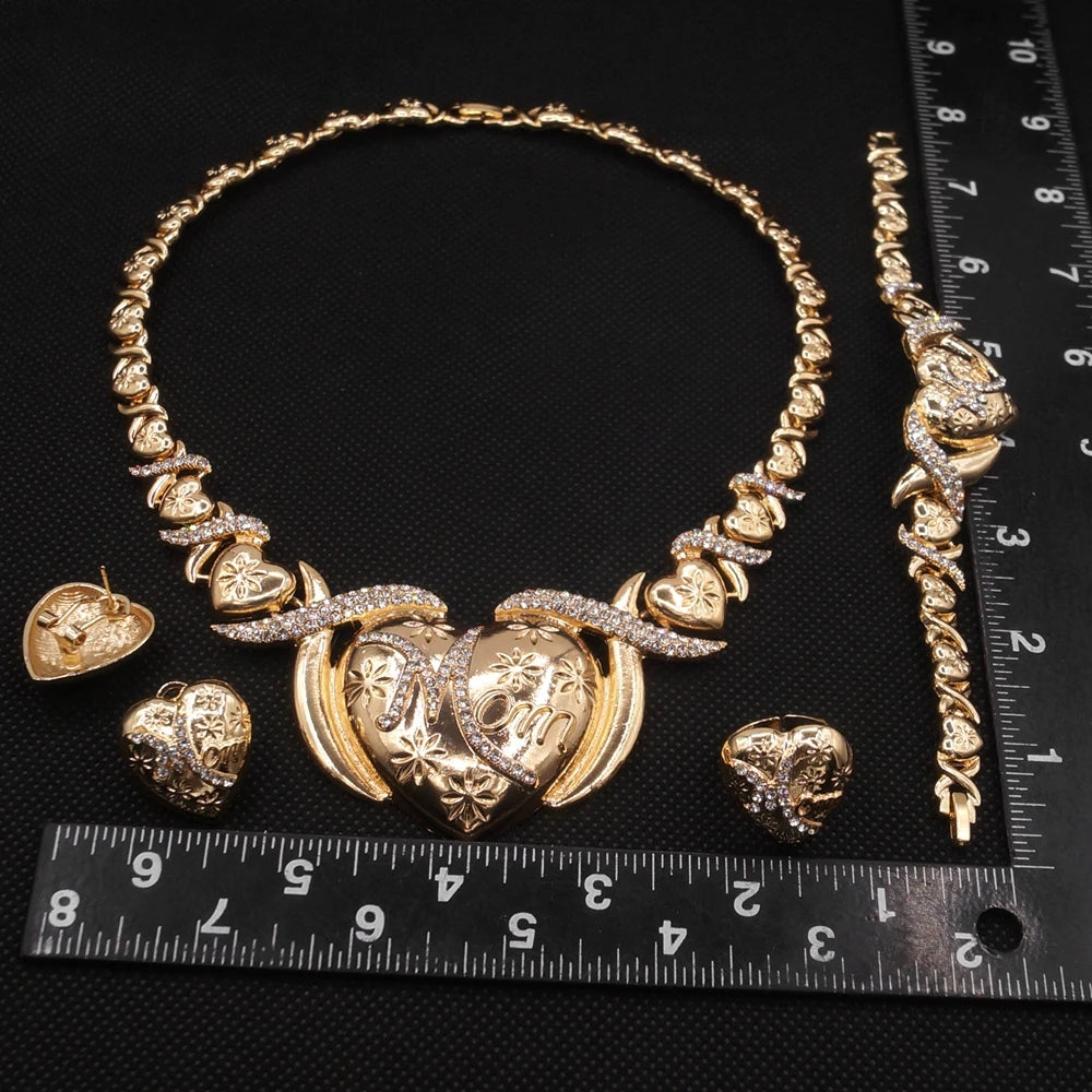 Zhuerrui Very Big Heart Mom Xoxo I Love You Jewelry Sets Bridal Women Party Luxury Gold Color Jewelry Sets Mother's Gift Z0051