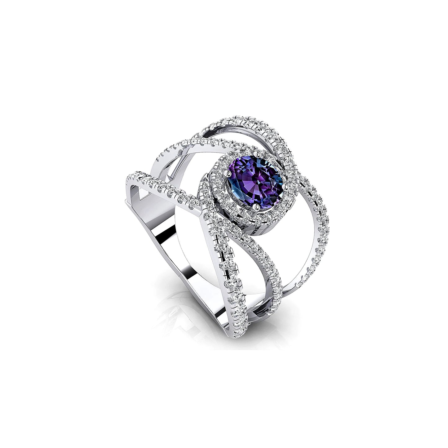 18k Solid Gold Rings Lab Grown Alexandrite Gemstone With Natural Diamonds Classic Wedding Rings Fine Bridal Halo Jewelry Gift
